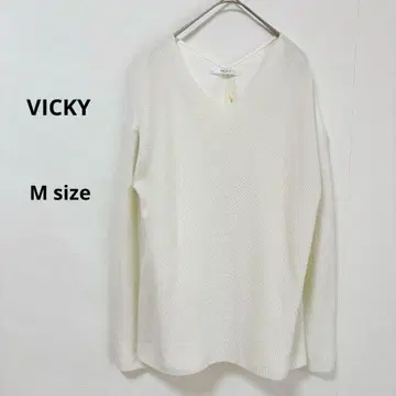비키 VICKY 니트 M 화이트 긴팔 V넥 앞뒤 절개 얇은 소재
