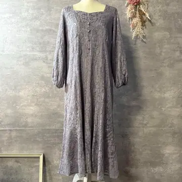 CLETTE 전체 레이스 원피스 꽃무늬 긴팔 빅 사이즈 LL 블루 그레이