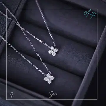199Nn [ 꽃 모티브 ] 다이아 목걸이 클로버 S925 플라티나 코트