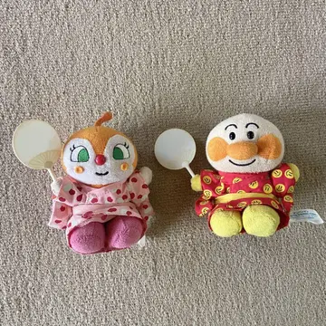 호빵맨 짤랑이 파타파타 부채 봉제 인형 2체 세트