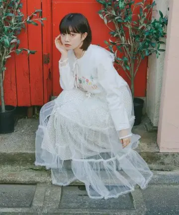 kutir 쿠티르와 레트로 빅 옷깃 튤 티어드 원피스