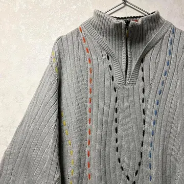 디자인 니트 빈티지 레트로 하이넥 아이보리 멀티 아트