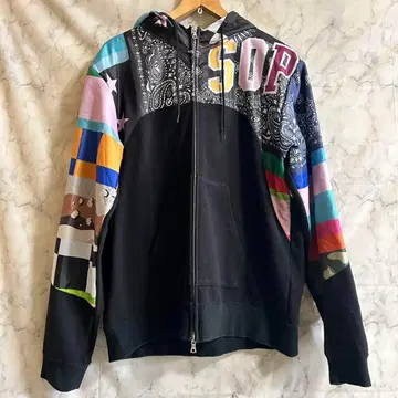 SOPHNET. 소프넷 멀티 패턴 체스트 패널 지퍼 후드티