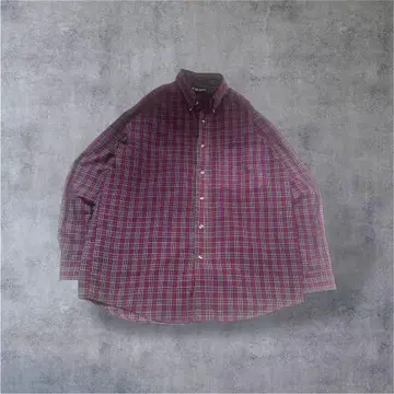 Van Heusen 버건디 체크 긴팔 셔츠 M