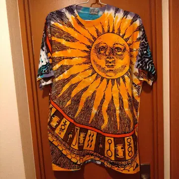90s 리키드 블루 태양과 달 올 패턴 XL usa 제조