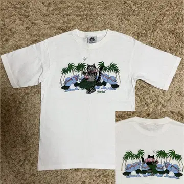 밤색 고양이 미국제 Crazy Shirt HAWAII 고양이 패턴 T셔츠