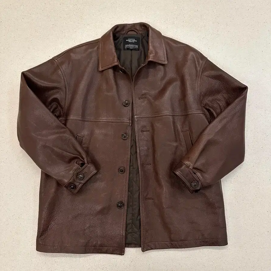 2] Unused Brown Leather Car Coat US2358 #언유즈드,#카코트,#가죽