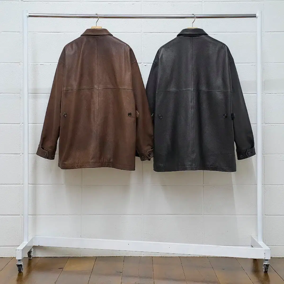 cu【美品】unused LEATHER CAR COAT US2358 2] Unused Brown Leather Car Coat US2358 #언유즈드,#카코트,#가죽