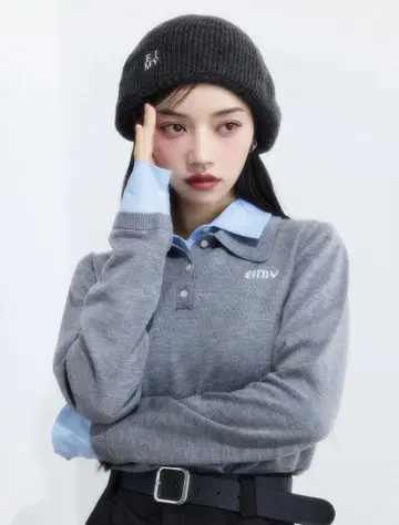 eimy istoire 더블 컬러 디자인 니트 GREY
