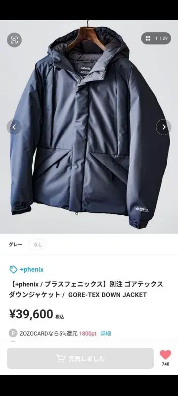 phenix GORE-TEX 다운 자켓 그레이
