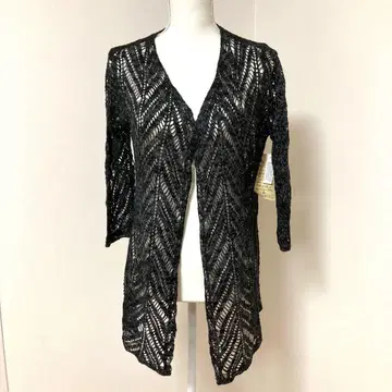 레어! USA 새상품 시스루 짜임 블랙 반소매 가디건 빈티지풍 L~XL
