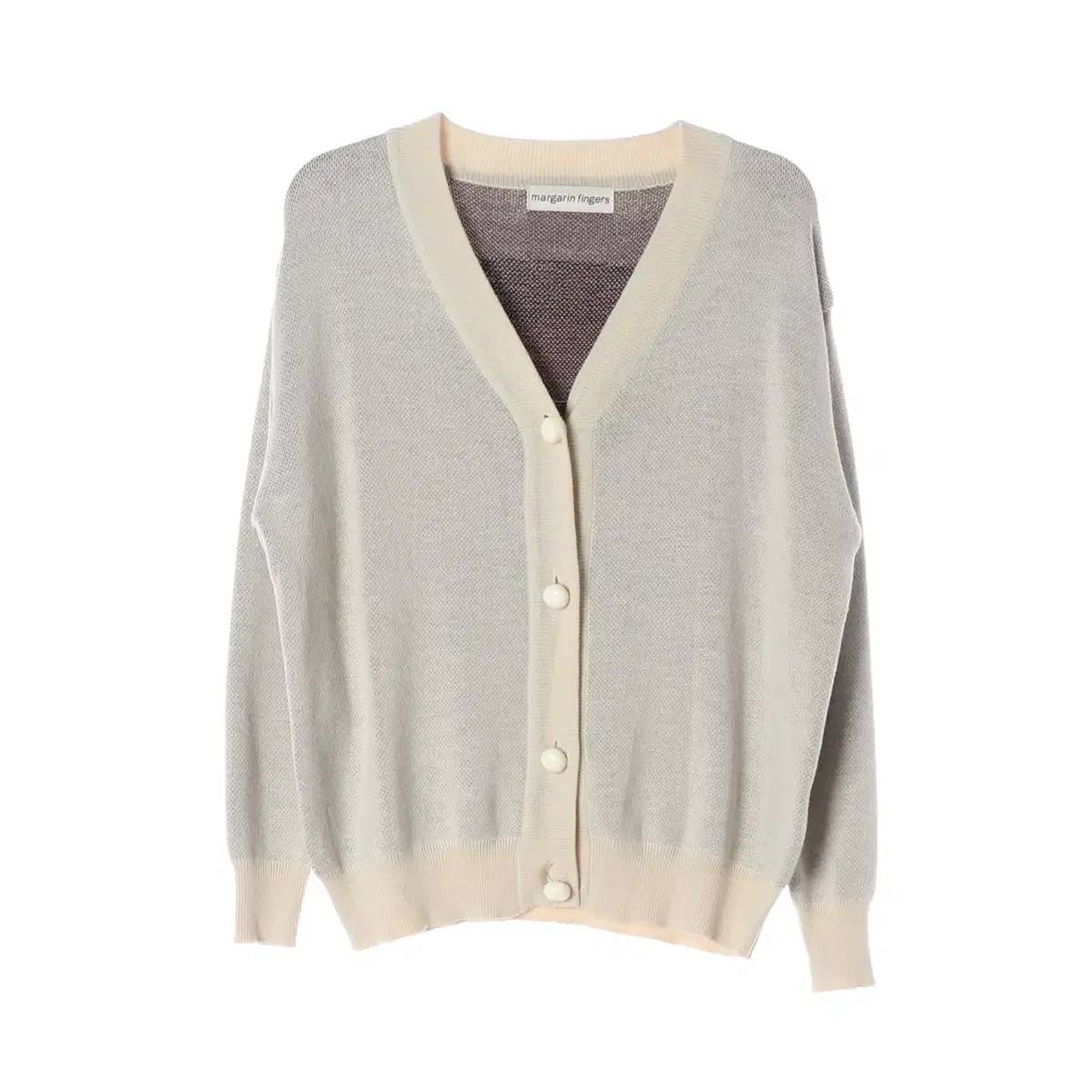 [M] Margarin Fingers Ivory Graphic Knit V-neck Oversized Cardigan