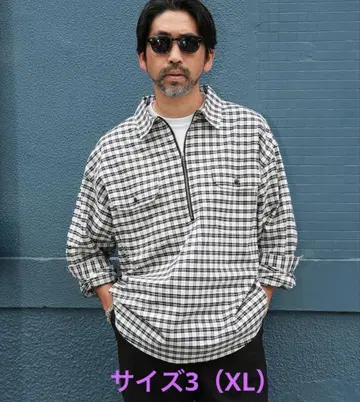 KAJA HALF ZIP PULLOVER CHECK SHIRT WHITE