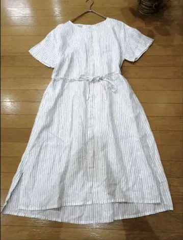 블루 라이프 포틀랜드 린넨 스트라이프 반팔 롱 원피스