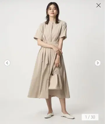 허리 벨트 숏 슬리브 원피스 머신 워셔블