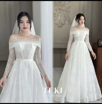 오프숄더 레이스 웨딩 드레스