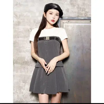레이어드 벨트 미니 원피스 (그레이)