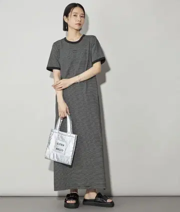 미사용 새상품 택 포함 CITEN 보더 트리밍 하프 슬리브 원피스