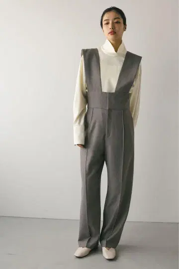 STYLEMIXER 와이드 벨트 서스펜더 팬츠 그레이