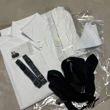 신랑 잡화 6점: 그로브, 치프, 암밴드, 서스펜더, 커프스 단추, 셔츠