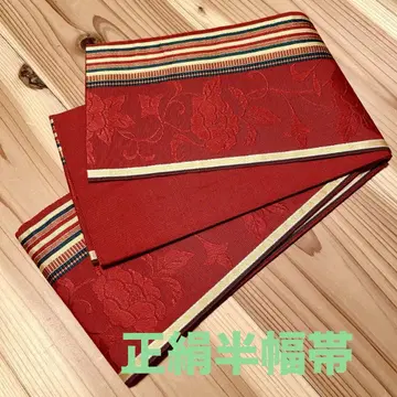 빨간색 꽃무늬 스트라이프 반폭 오비