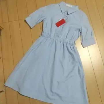 스카이블루 셔츠 원피스 7부 소매 CECILE McBEE 정가 8900엔