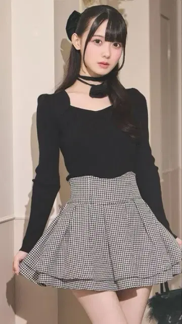 미셸 마카롱 슬림 레그 스커트 하운드투스 체크 패턴 S 사이즈