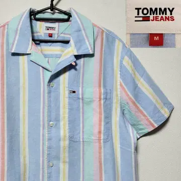 TOMMY HILFIGER 오픈 칼라 셔츠 반팔 헴프 스트라이프