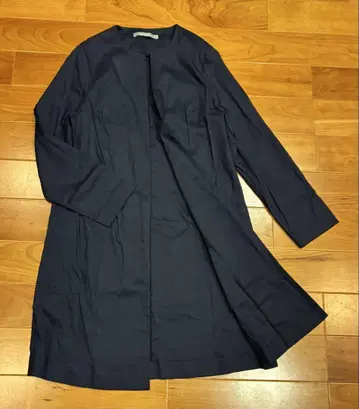 띠어리 럭스 린넨 노카라 코트 가디건 스트레치 얇은 소재 네이비 M