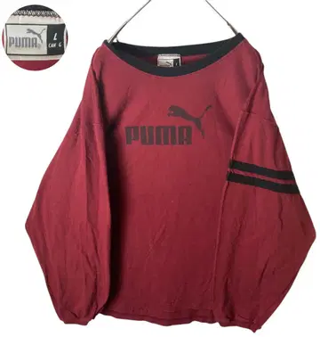 굿 디자인 구제 의류 PUMA 빅 로고 보르도 링거넥 롱 T 빅 사이즈