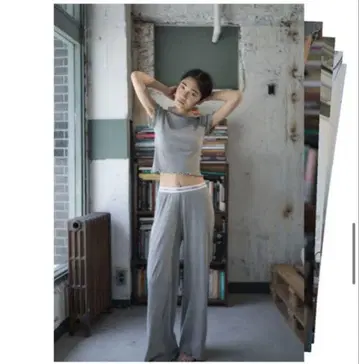 상하의 세트 모모치하루 x Hanes 롱 와이드 팬츠 크롭T셔츠