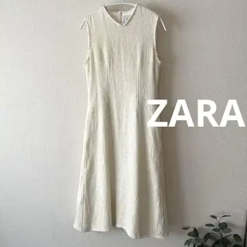 ZARA 코튼 트위드 슬리브리스 롱 타이트 원피스 화이트 V