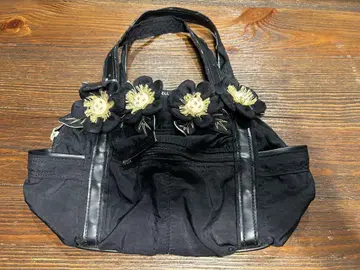 포테치노 블랙 핸드백 꽃 자수