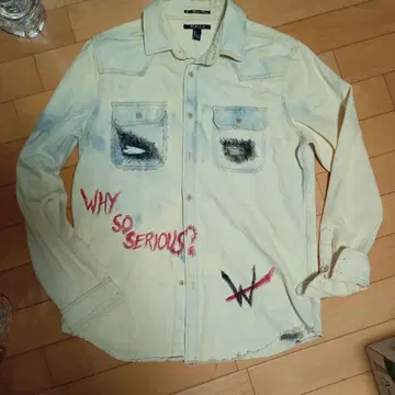 FOREVER 21 데미지 페인트 데님 커버 셔츠 L