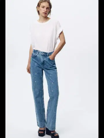 ZARA 스트레이트 하이웨스트 롱 팬츠 하토메 청바지 32