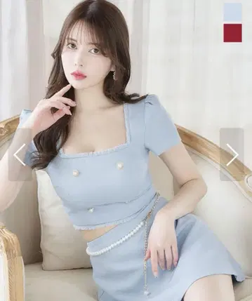 Jewels 펄 벨트 트위드 셋업 미니 드레스