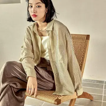 택 포함 새상품 렙심 이번 시즌 완판 시어 컬러 스트라이프 셔츠 모카