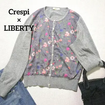 Crespi 리버티 꽃무늬 절개 가디건 그레이 코튼
