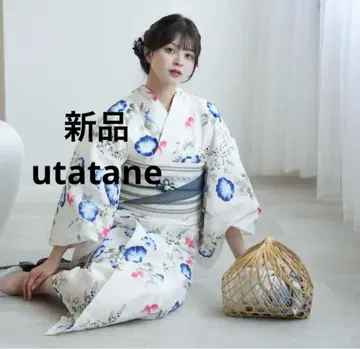 새상품 utatane 고급 변형 직조 유카타 단품 크림색 나팔꽃 금붕어