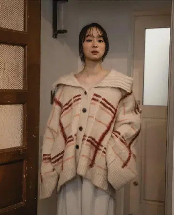 mideal [ plaid pattern 가디건 PINK ]