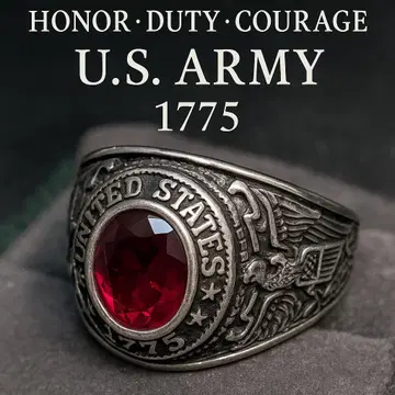 빈티지 미국 육군 밀리터리 반지 실버 컬러 레드스톤