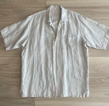 Muji Labo 린넨 실크 오픈 카라 반팔 셔츠