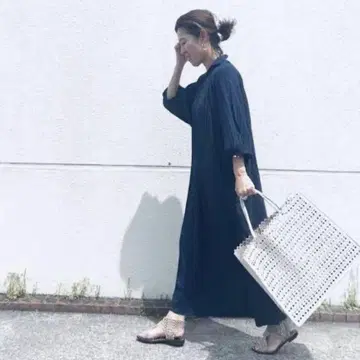 ZARA 오쿠사 나오코 착용 네이비 니트 반팔 롱 원피스 M