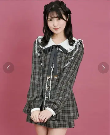 시크릿허니 레이스 옷깃 체크 무늬 셋업