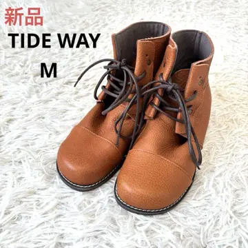 미사용 새상품 TIDEWAY 레이스업 부츠 천연 가죽 카멜 가벼운 가죽