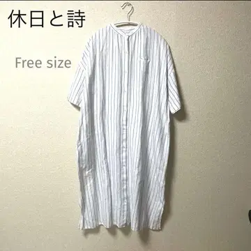휴일과 시 일본제 린넨 혼방 스트라이프 셔츠 원피스 여름 겉옷