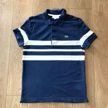 LACOSTE SLIM FIT 보더 피케 셔츠 네이비 화이트 FR2