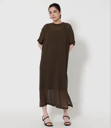쉬폰 레이어드 돌먼 슬리브 원피스