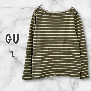 GU 지유 긴팔T셔츠 (L) 보더 카키 내추럴 오샤레 연중무휴
