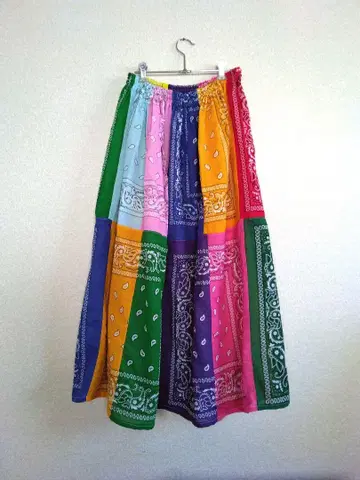 반다나 패치워크 롱 스커트 멀티